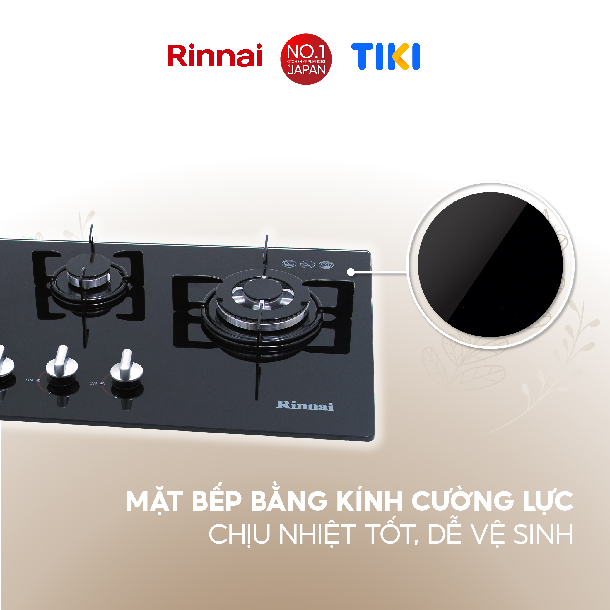 Bếp gas âm Rinnai RVB-312BG mặt bếp kính và kiềng bếp men - Hàng chính hãng.