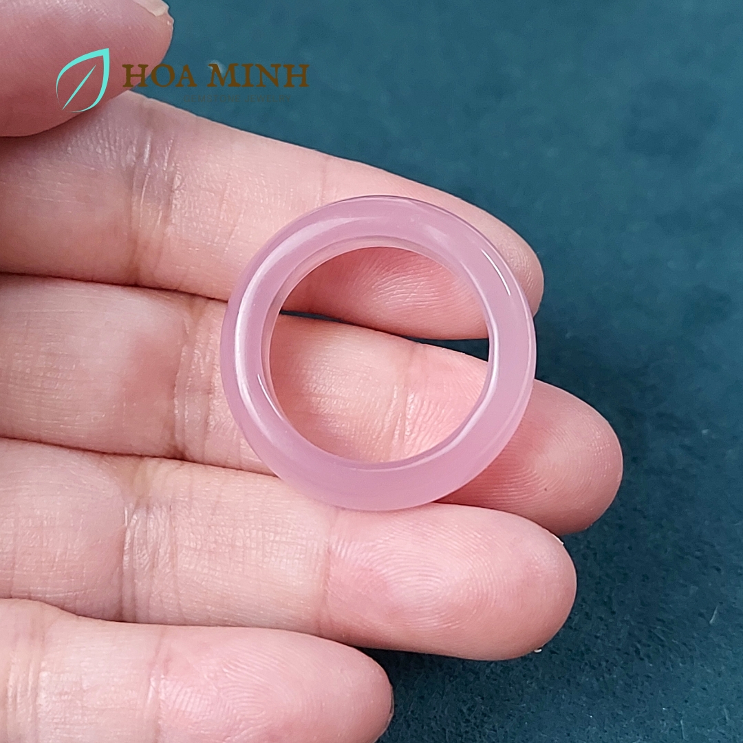 Nhẫn đá Mã Não hồng phớt dày nhẫn 8.8 li size lớn đường kính 19mm