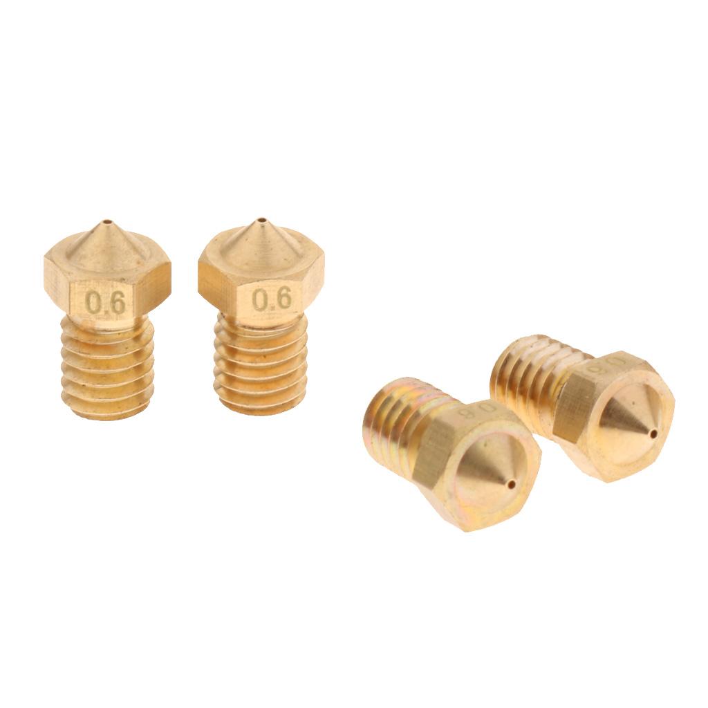 4Pcs 0.6mm 3D Printer Extruder Nozzle Printhead Brass Copper For 1.75mm Filament