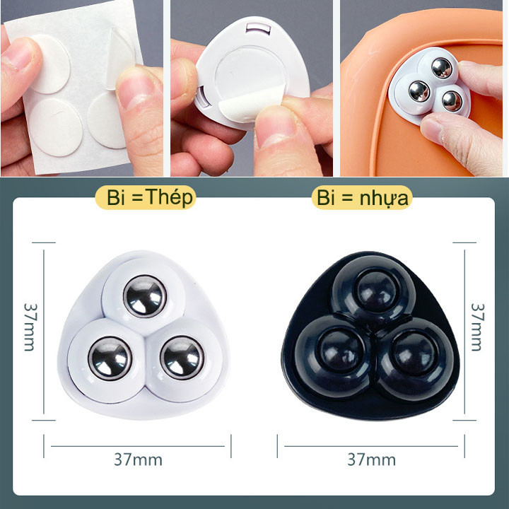 Hình ảnh Bộ 4 bánh xe mini 3 gắn đồ vật tiện dụng giúp di chuyển kệ, hộp, giá để đồ dễ dàng