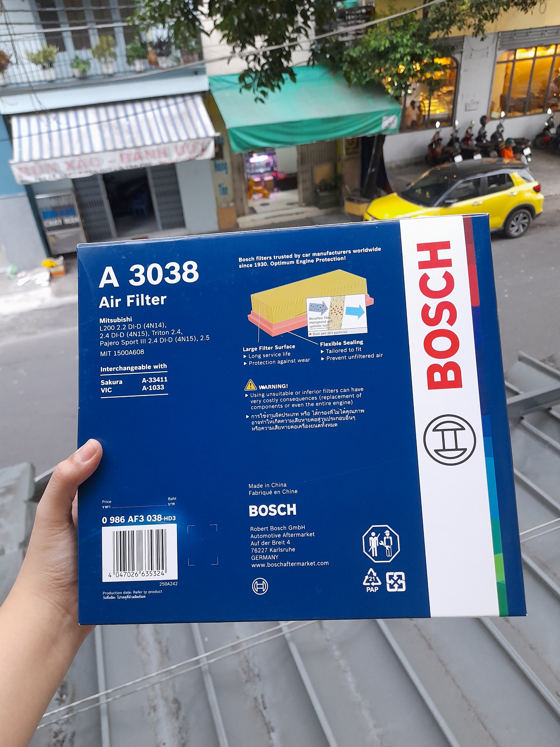 Lọc Gió Động Cơ BOSCH A3038| Dành Cho TOYOTA Camry 3.5(11-17); MITSUBISHI Triton 2.4 (15-); LUXUS RX350 3.5 (08-19)..vv