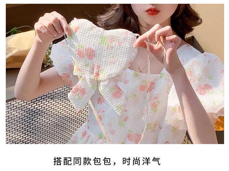 DONGSHOP HOT Cô gái mảnh hoa đầm mùa hè váy 2022 tây cô gái bong bóng tay áo nàng tiên váy váy công chúa trẻ em