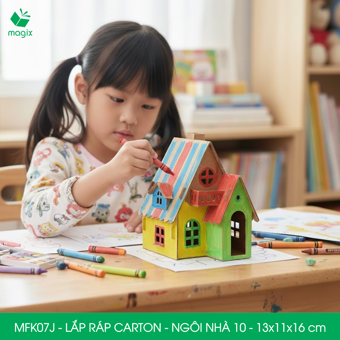 MFK07J - 13x11x16 cm - Mô hình ngôi nhà lắp ráp từ bìa carton cao cấp, nhà giấy carton mini sáng tạo