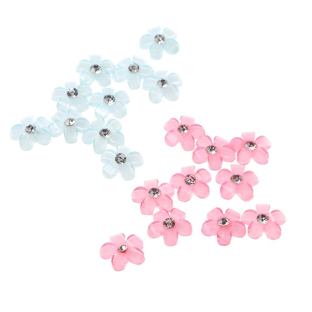 20pcs Blue+Pink Flower Bling Shiny Decors DIY Accessories Stickers Decals