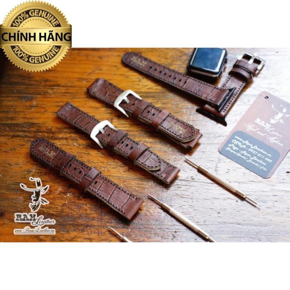 DÂY ĐỒNG HỒ DA THẬT VÂN CÁ SẤU NÂU - CHÍNH HÃNG RAM LEATHER .