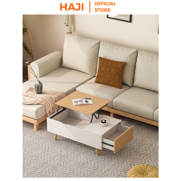 Bàn trà sofa thông minh tích hợp nâng hạ hiện đại, bàn cafe gỗ MDF chống ẩm tuyệt đối thương hiệu HAJI - A253