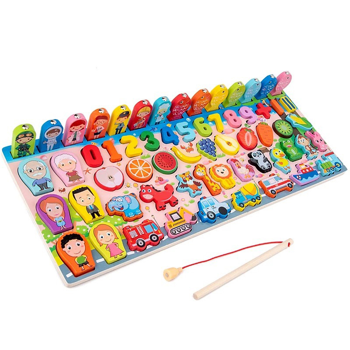 Bộ Đồ Chơi Gỗ Xếp Khối, Giáo Cụ Montessori Ghép chữ, Ghép số, Câu Cá, Ghép Hình Cho Bé WOODRABIT - Chính Hãng Toy kid