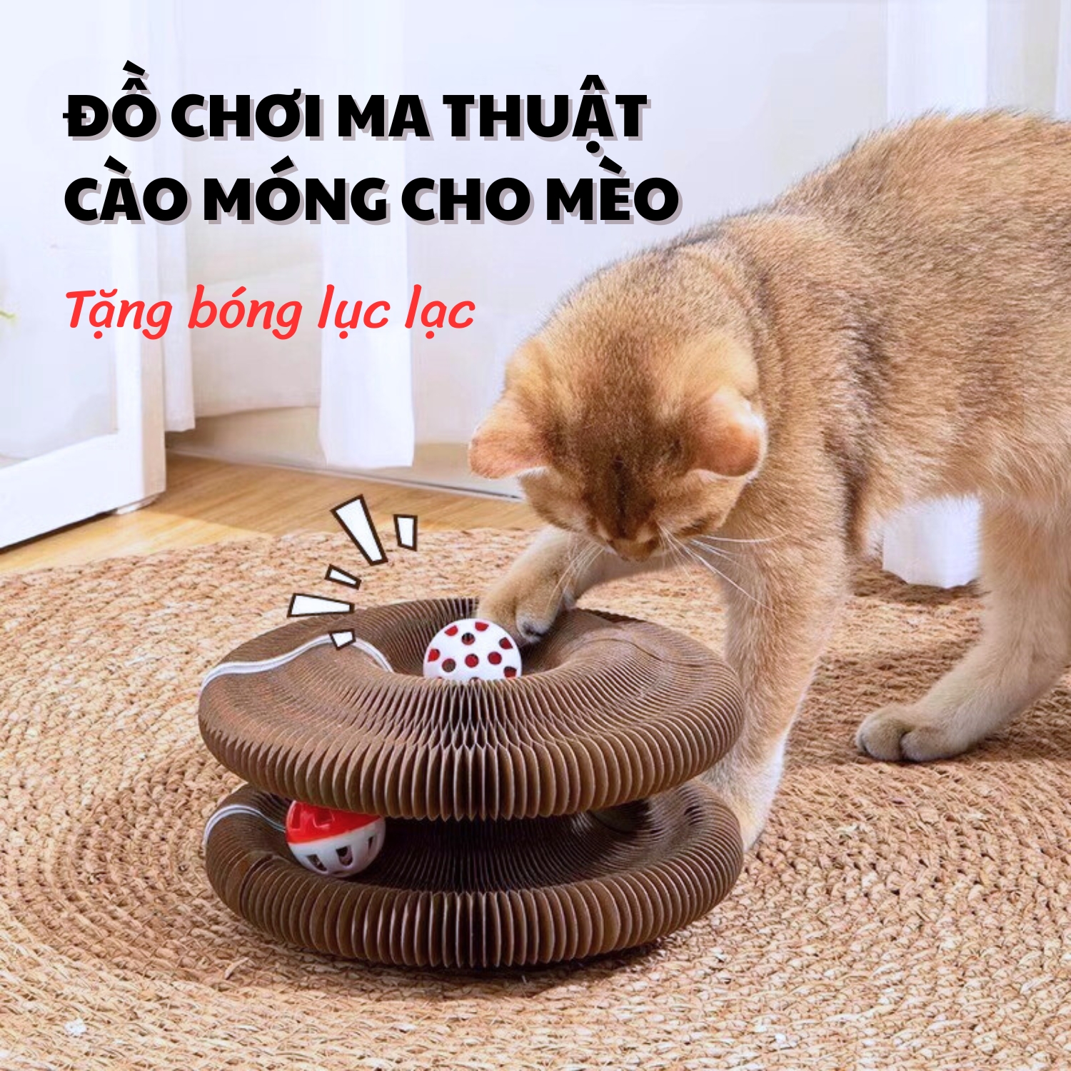 Đồ chơi bàn cào móng cho mèo kèm bóng có chuông giảm căng thẳng | Đồ chơi cào móng trụ cào móng mèo nhiều hình dạng cho nhiều mèo cùng chơi