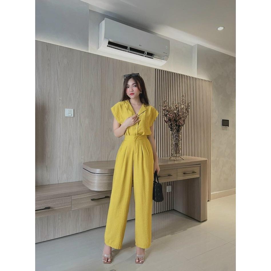 Set bộ nữ áo cánh dơi cổ vest kết hợp quần suông sanh chảnh dành cho các nàng đi chơi, đi làm