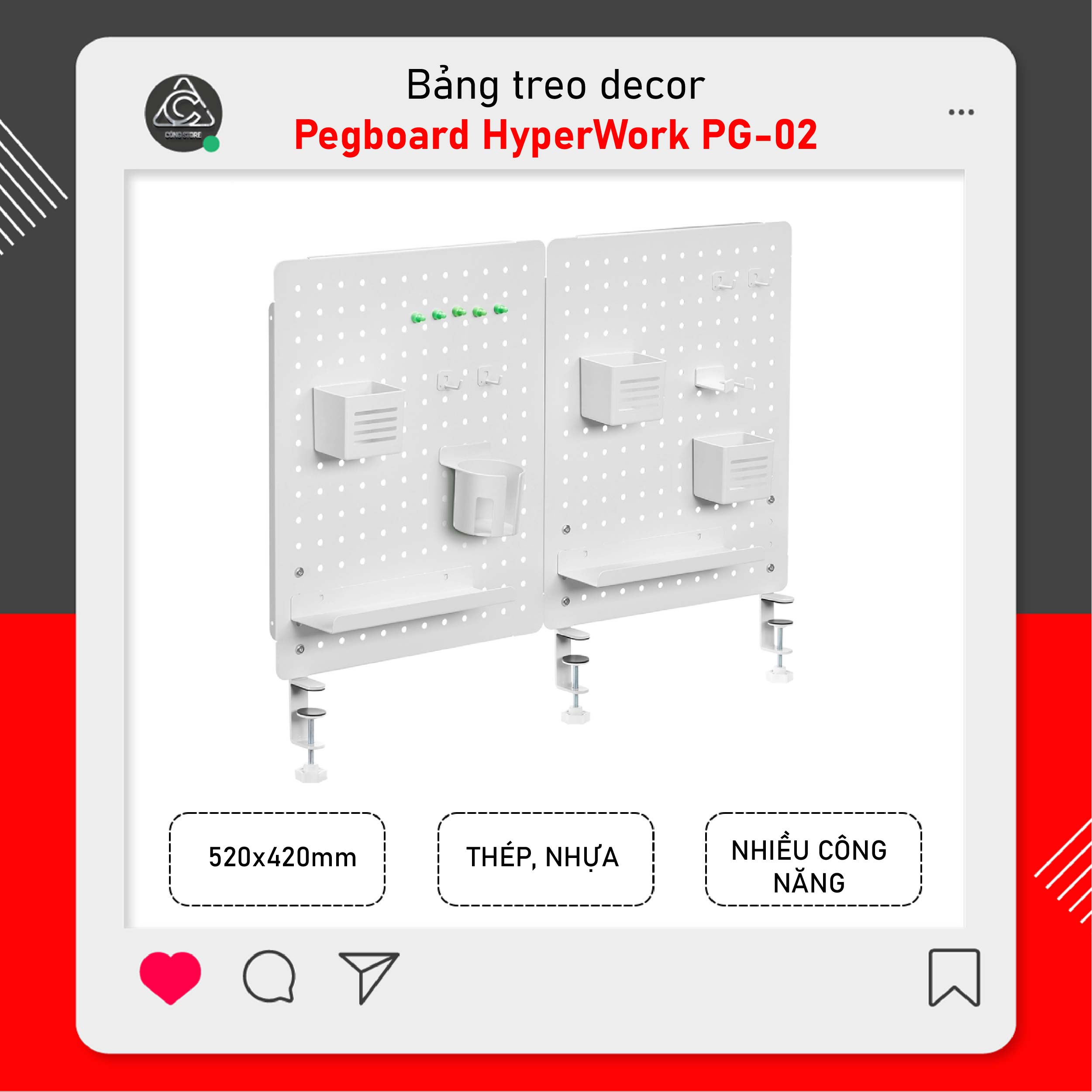 Bảng treo decor Pegboard kim loại sơn tĩnh điện cao cấp HyperWork PG-02