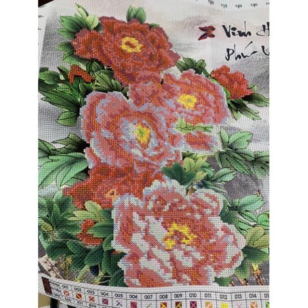 Tranh thêu chữ thập hoa mẫu đơn Phú Quý Cát Tường AL53562 |103x50cm| -Chưa thêu