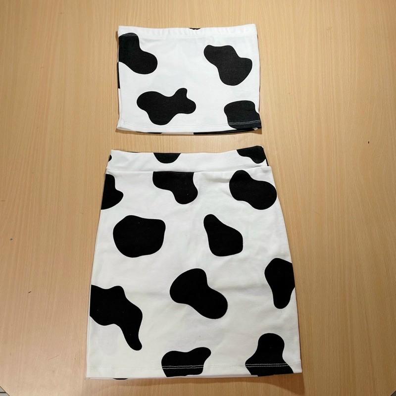 Set áo ống kèm chân váy bò sữa thun borip-U