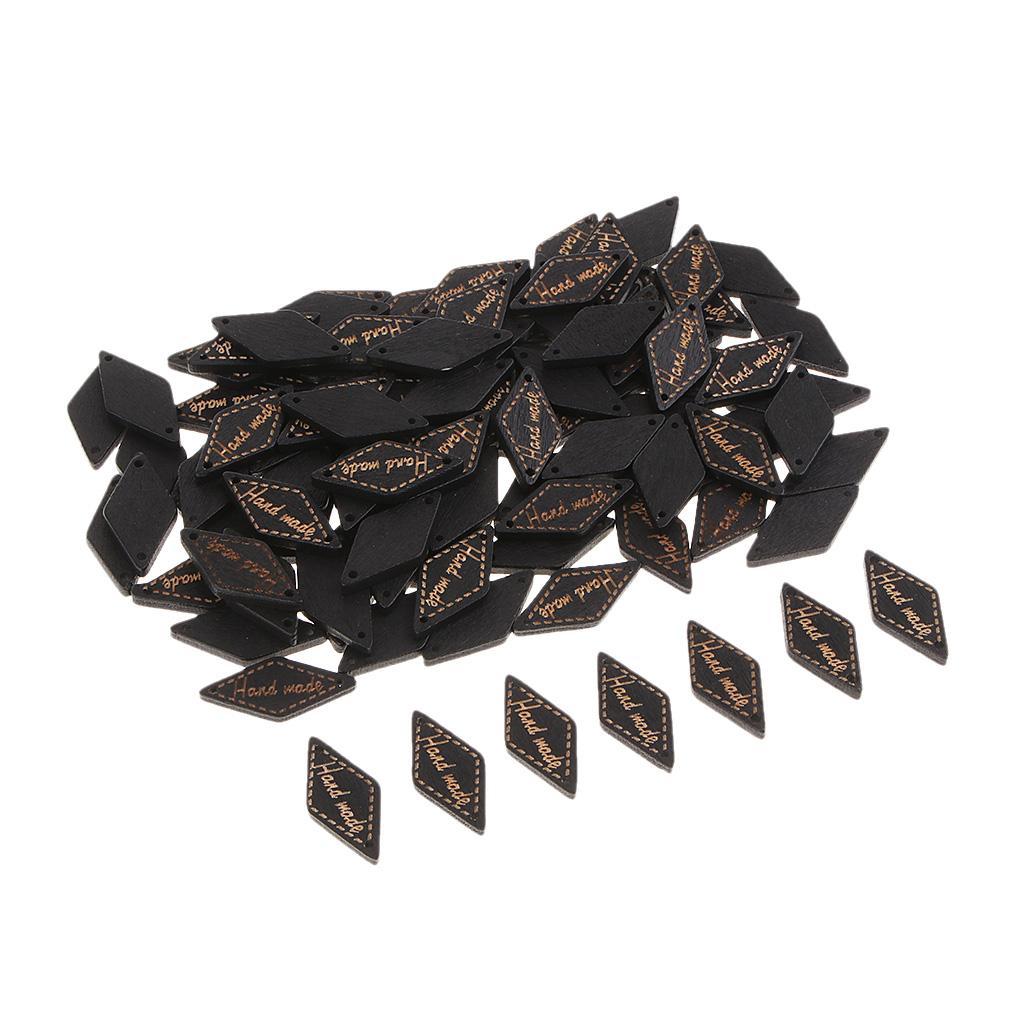 200 Pcs Wooden Handmade Design Tag Button Sewing Crafts Supplies Black Brown
