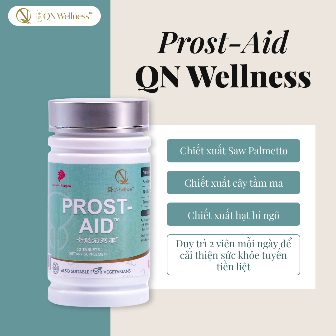 Combo Ưu Đãi Viên Uống Bổ Sung Prost-Aid QN Wellness Chiết Xuất Saw Palmetto Hỗ Trợ Trao Đổi Chất, Tăng Cường Sức Khỏe Tuyến Tiền Liệt & Chức Năng Tiểu Tiện - Hộp 60 Viên x 2