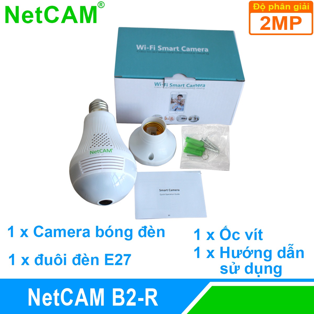 Camera IP WiFi Quan Sát Toàn Cảnh 360 độ NetCAM B2R, Độ phân giải 2.0MP - Hàng Chính Hãng