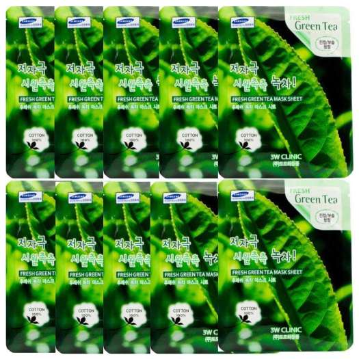 Combo 10 Gói Mặt Nạ Chiết Xuất Trà Xanh 3W Clinic Fresh Green Tea Mask Sheet (23ml x 10)