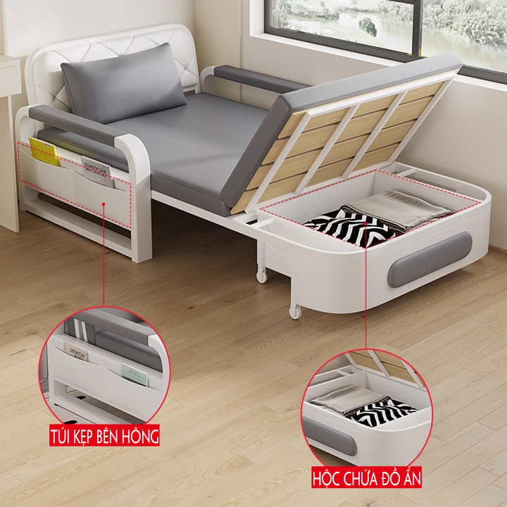 Giường gấp thành ghế thông minh , sofa giường có ngăn chứa đồ , vải nano cao cấp