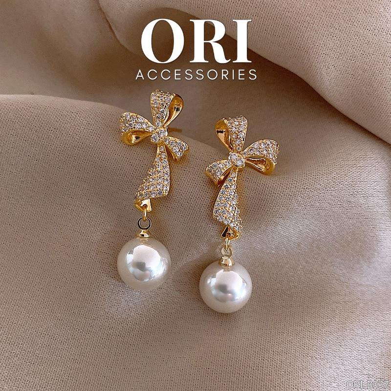 Khuyên tai nữ hình nơ đính đá Amity thời trang ORI ACCESSORIES B037