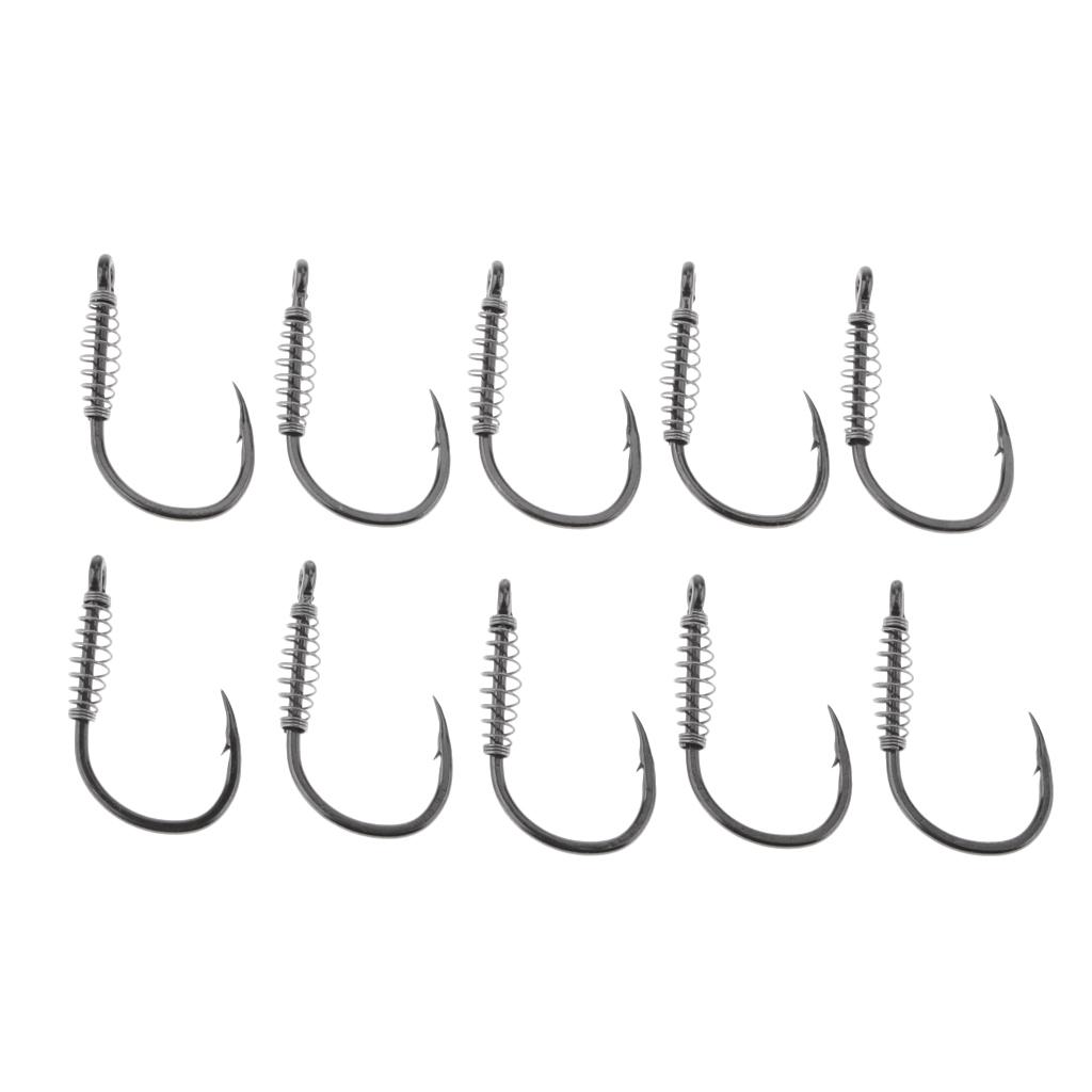 10pcs Stainless Steel Fishing Hooks with Spring Barbed Swivel Carp Jig Fishhook for Pulling Baits