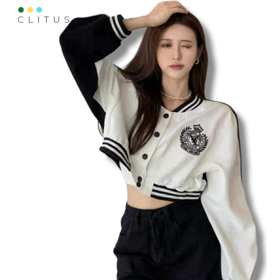 Áo Khoác Bomber Nữ Form Croptop Cúc Bấm 2 Lớp Dày Mịn Siêu Đẹp - CLITUS FASHION