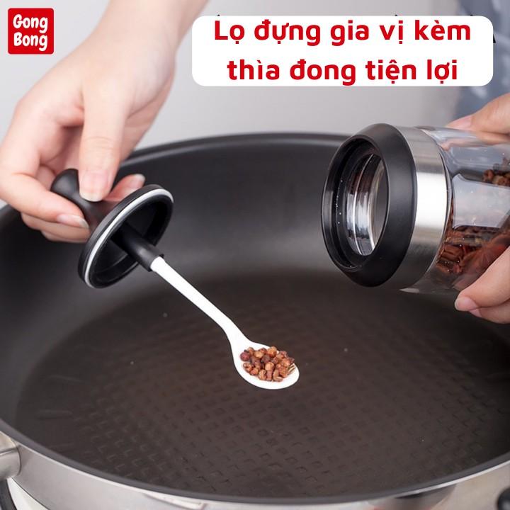 Lọ đựng gia vị dầu ăn hũ nước chấm bằng thủy tinh trong suốt kèm muỗng tiện lợi dung tích 250ml