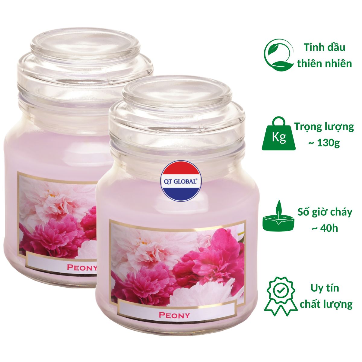 Combo 2 Hũ nến thơm tinh dầu Bartek Peony 130g - hoa mẫu đơn