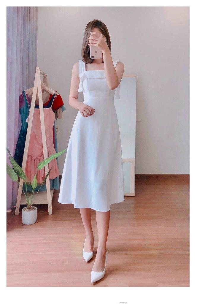 ĐẦM MIDI 2 DÂY BẢNG NƠ VAI 12823
