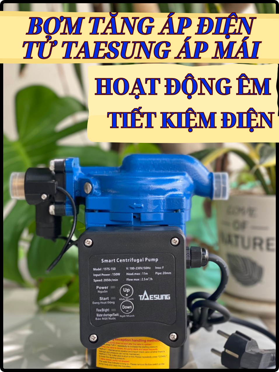 Máy bơm tăng áp điện tử thông minh taesung 150w, hoạt động êm, sử dụng bo mạch tiết kiệm điện, bảo hành 2 năm