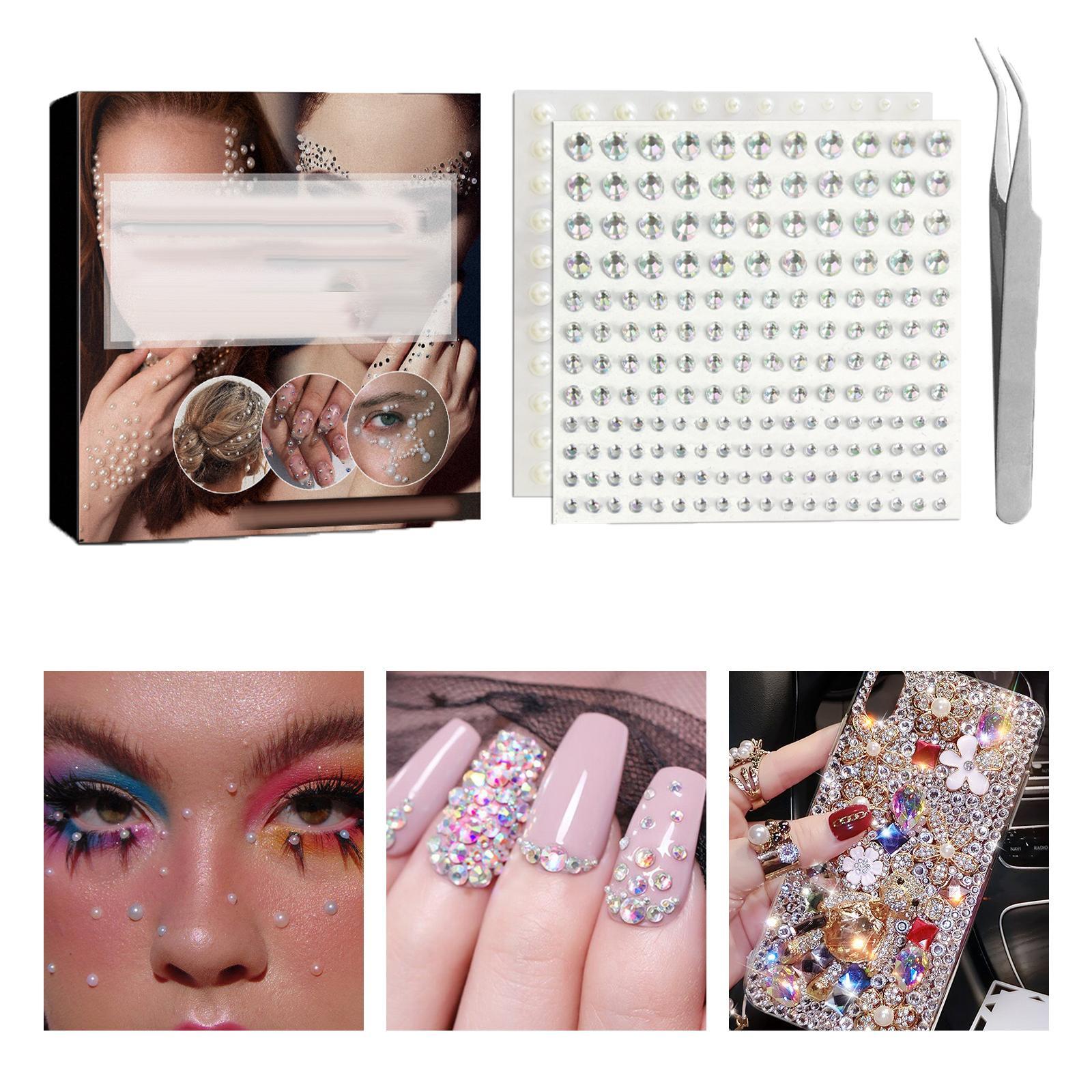 2x Clear Rhinestones Stickers Assorted Size Flash for Face