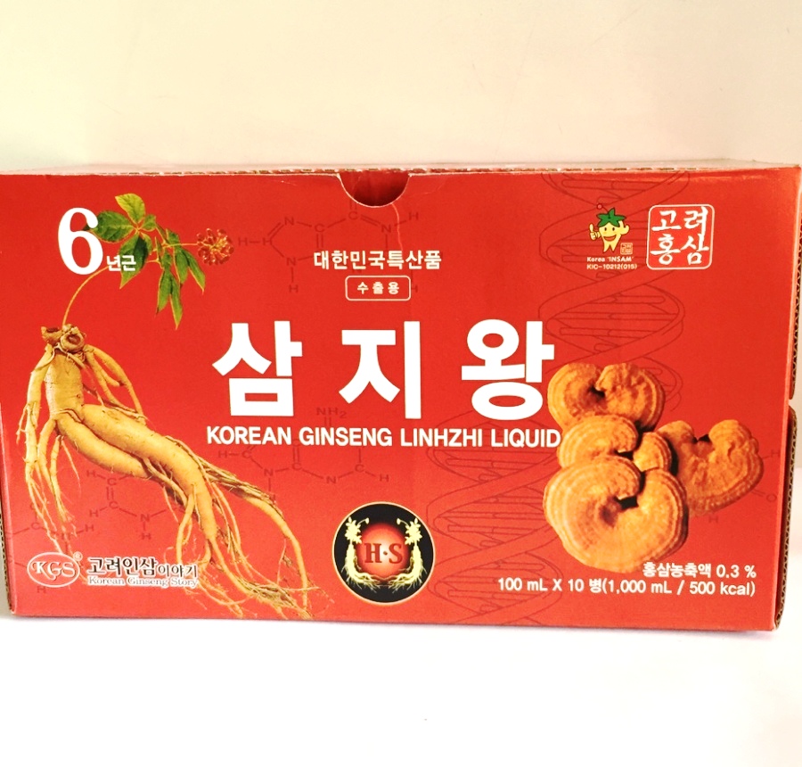 Thực phẩm chức năng Hộp 10 chai Nước hồng sâm linh chi KGS Hàn Quốc (100ml/chai)