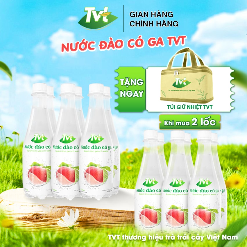 [Combo 12 chai 400ml] Nước Đào có ga TVT Tươi mát và sảng khoái, từ nước cốt đào và đường mía tự nhiên