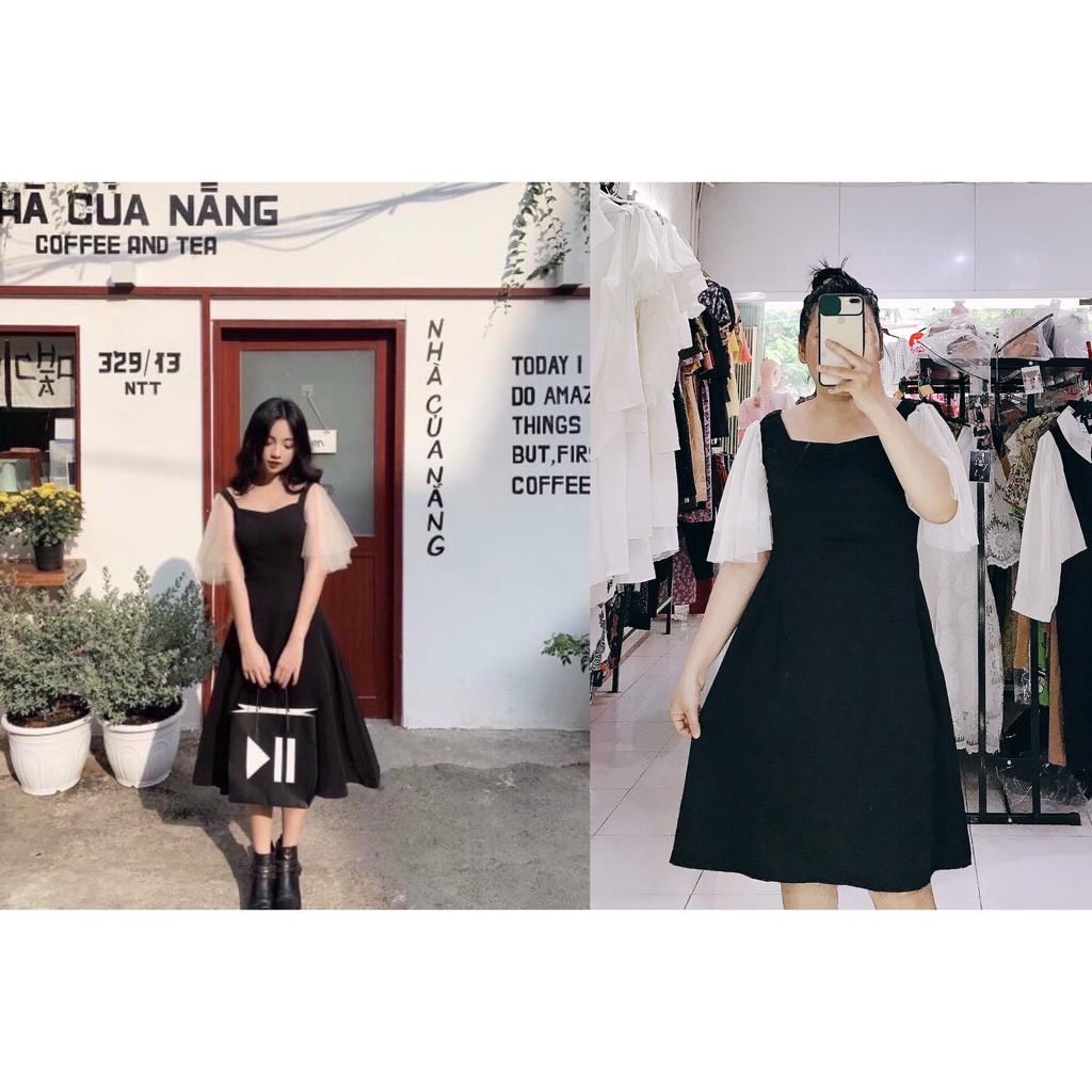 ĐẦM SUÔNG ĐEN TAY LƯỚI TRẮNG BIGSIZE 58-90KG