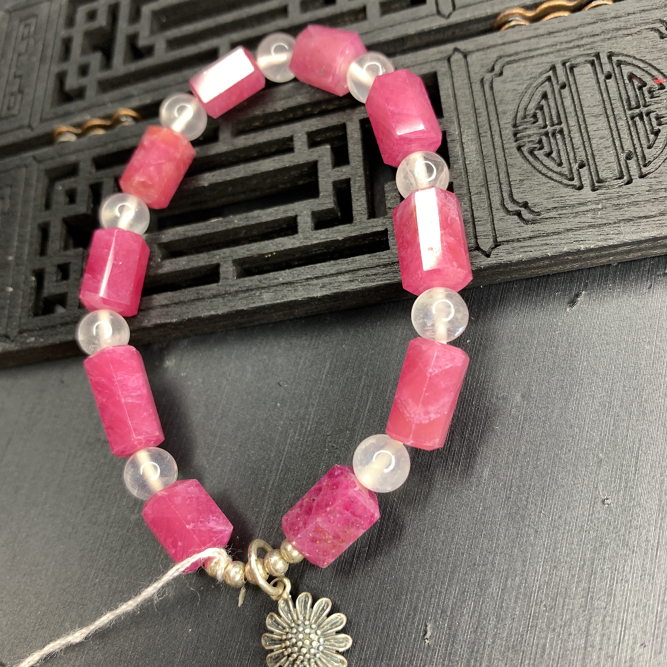 Chuỗi đá phong thủy Ruby mix thạch anh hồng, bạc 925