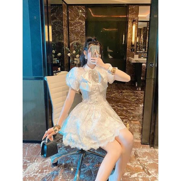 ĐẦM REN THÊU CỔ NƠ CAO CẤP