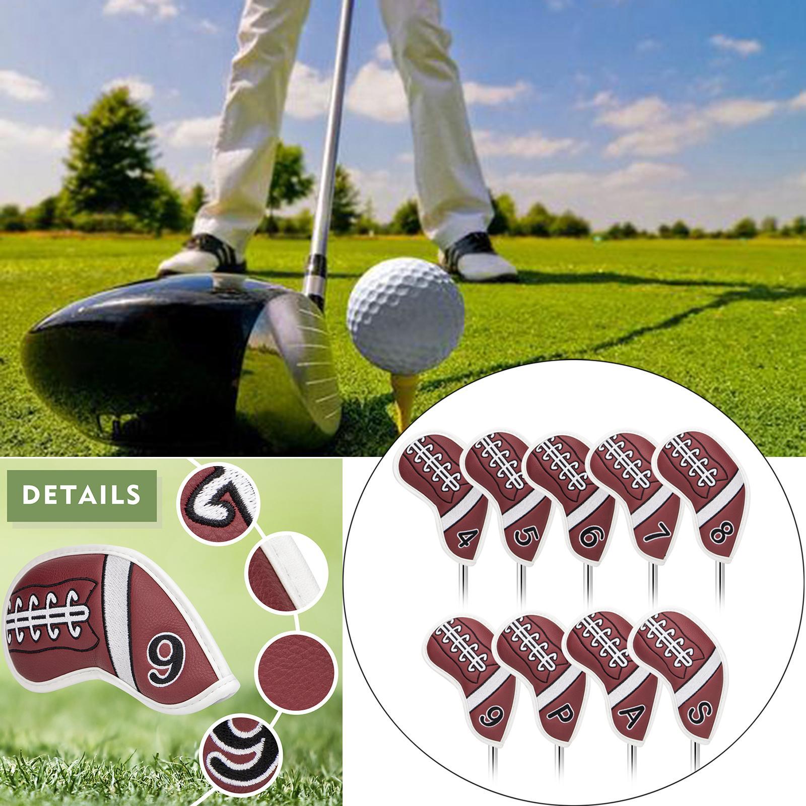Golf Club Iron Head Covers, 9 pcs Golf Headcover Set, Thick Synthetic Leather Golf Iron Head Covers Set Fit All Brands Irons
