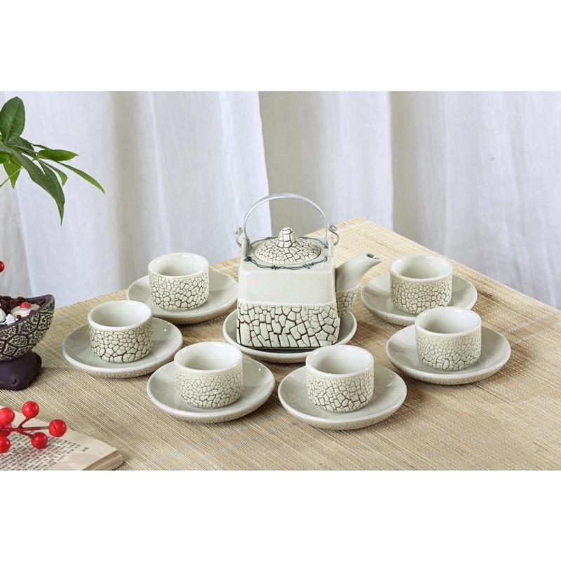 Bộ ấm trà men lưới, phong cách Nhật. Gốm sứ Bát Tràng.
