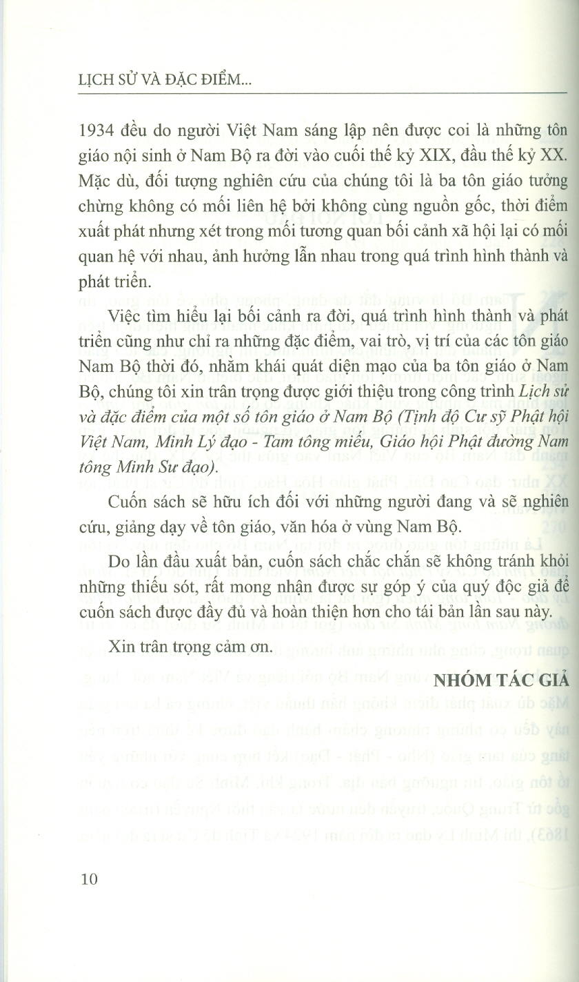 Lịch Sử Và Đặc Điểm Của Một Số Tôn Giáo Ở Nam Bộ (Tịnh Độ Cư Sỹ Phật Hội Việt Nam; Minh Lý Đạo - Tam Tông Miếu; Giáo Hội Phật Đường Nam Tông Minh Sư Đạo)