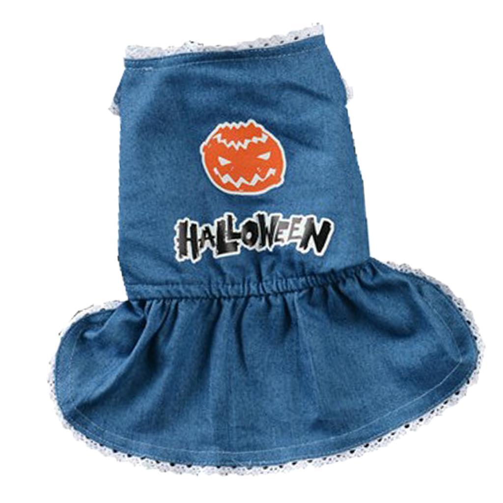 Halloween Pet Dog Dress Jeans Skirt Puppy Clothes Apparel Accessory