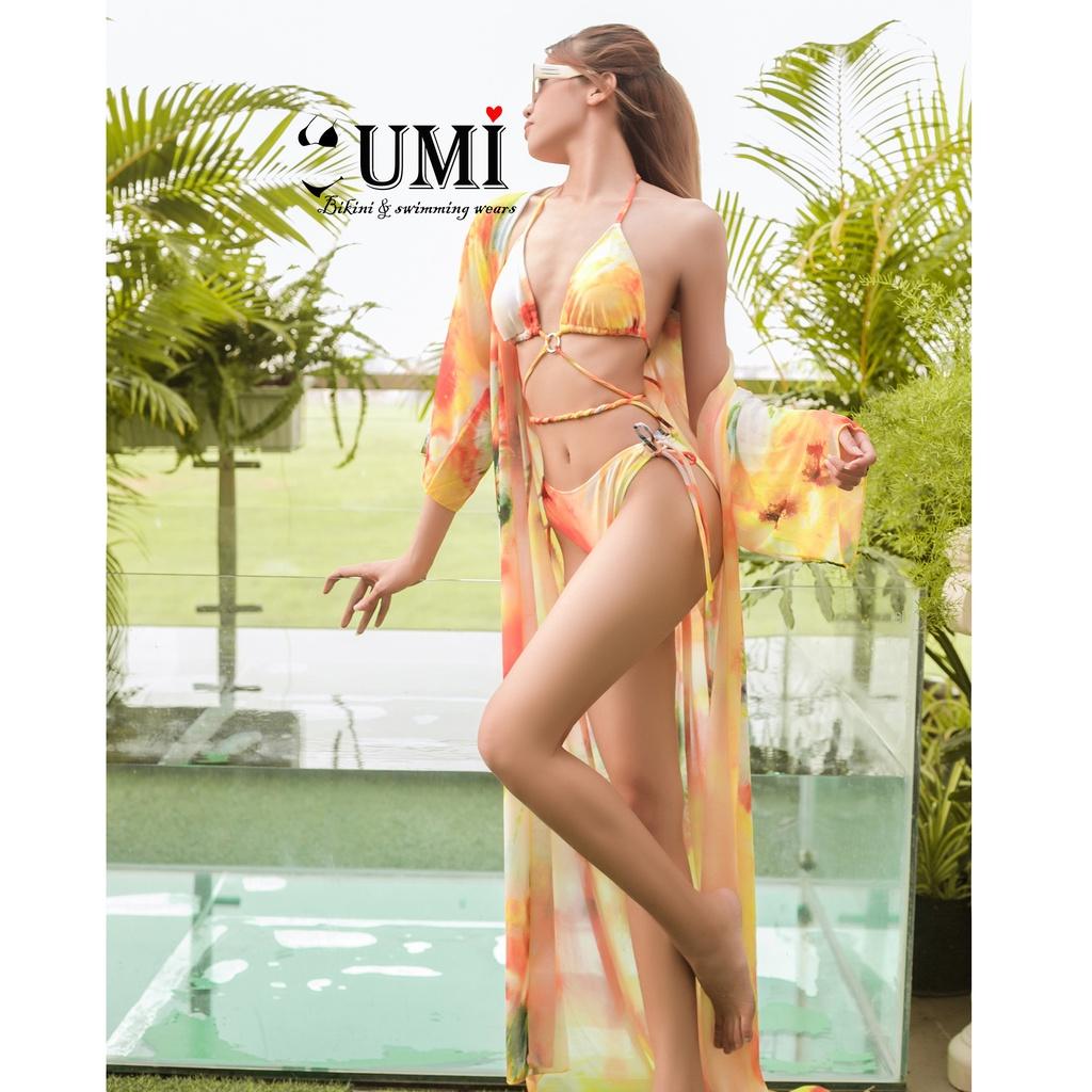 BIKINI 2 MẢNH HỌA TIẾT LÁ VÀNG KÈM ÁO CHOÀNG BIKINISTORE
