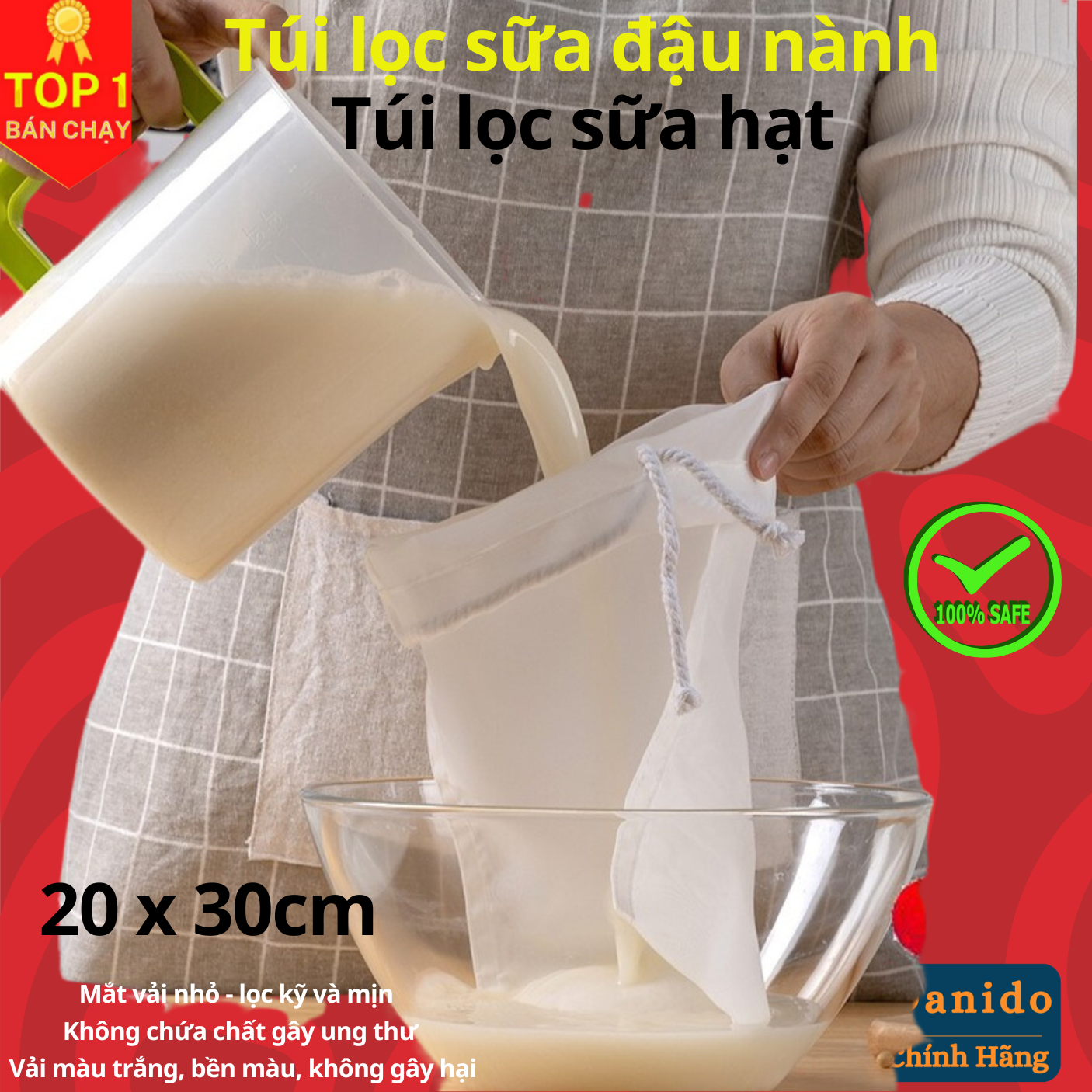Túi lọc sữa đậu nành, túi lọc sữa hạt, túi lọc trà, lọc gia vị cao cấp - Túi lọc đa năng vải Nhật hàng chính hãng D Danido