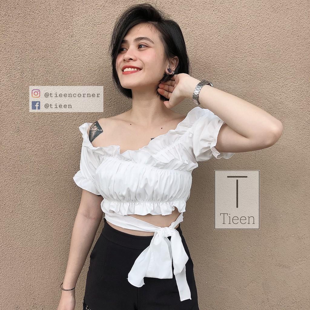 Croptop voan bèo dây cột eo nhún ngực