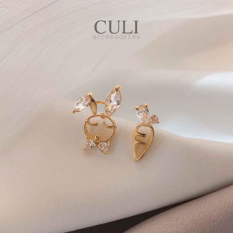 Khuyên tai, Bông tai bất đối xứng hình thỏ và củ cà rốt ngộ nghĩnh, cute HT623 - Culi accessories