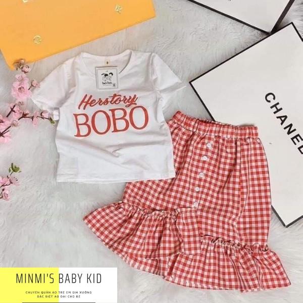 Set Đồ Bé Gái Áo Thun BOHO Kèm Chân Váy Kẻ Phong Cách Hàn Quốc Hàng Thiết Kế QC Cao Cấp NHÃ UYÊN KIDS