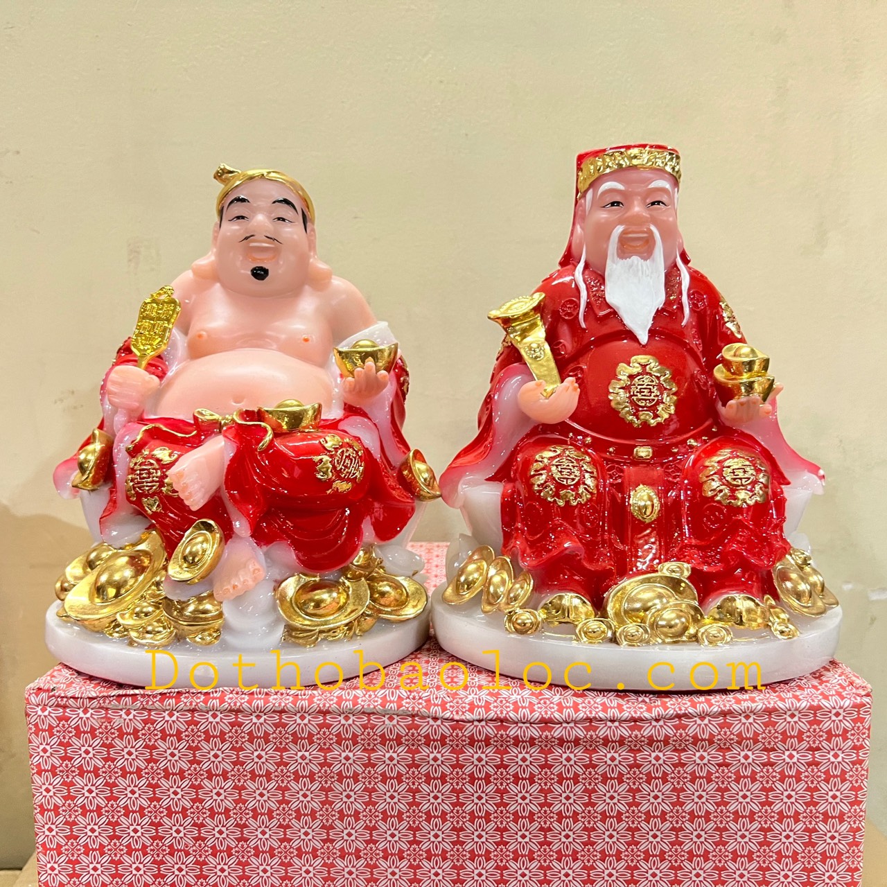 Tượng Thần Tài Thổ Địa đá cao cấp nhập khẩu Đài Loan cao 24cm – Đỏ đế tròn