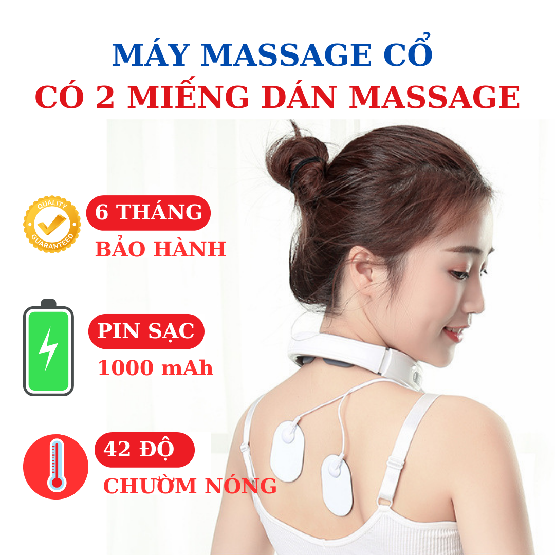 Máy mát xa cổ cao cấp, có chườm nóng - 4 đầu tiếp xúc, 6 chế độ massage khác nhau, 9 cường độ massage - Màu Trắng