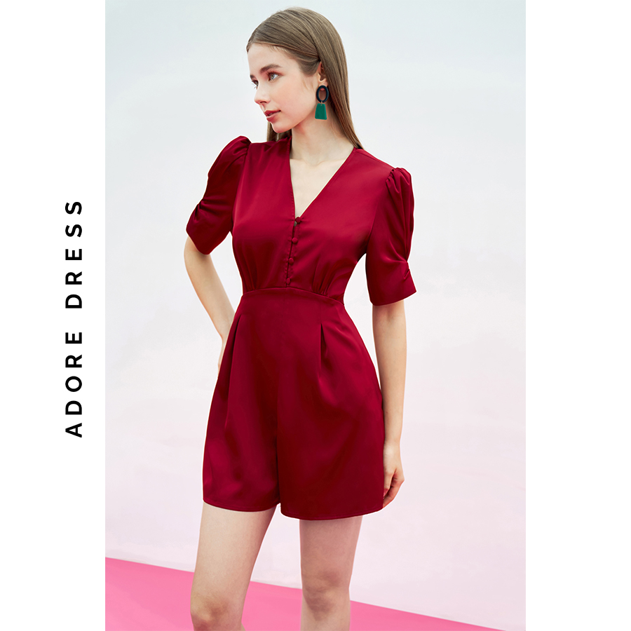 Mini jumpsuits satin đen cổ tim 311JS1003 ADORE DRESS