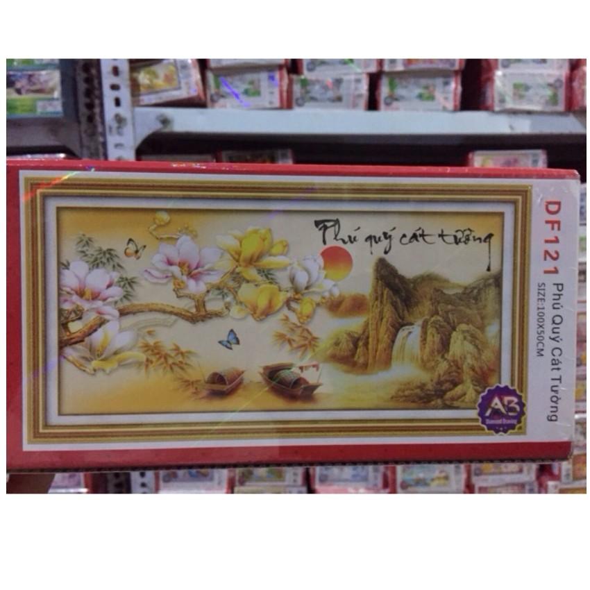 Tranh Đính Đá PHÚ QUÝ CÁT TƯỜNG . Kích Thước: 1m x 50cm