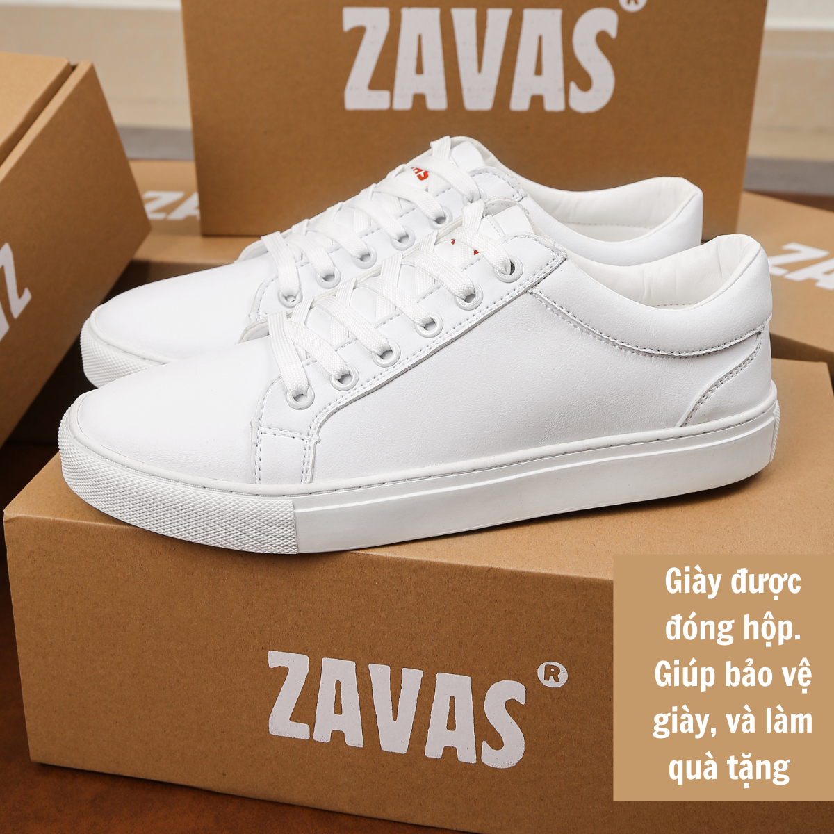 Giày sneaker nam ZAVAS full trắng da thật không bong tróc form giày gọn thời trang - Z68