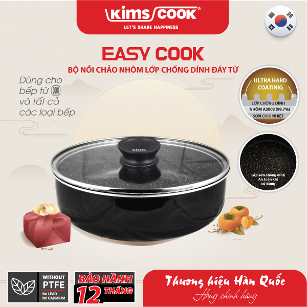 Bộ nồi chảo Easycook đáy từ, chống dính, tay cầm đa năng Kims Cook