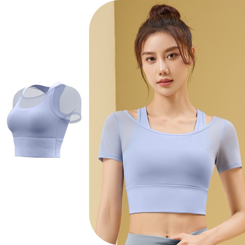 Bộ đồ tập gym, yoga, aerobic, áo croptop ngắn tay có mút đệm và quần dài ôm body, tôn dáng